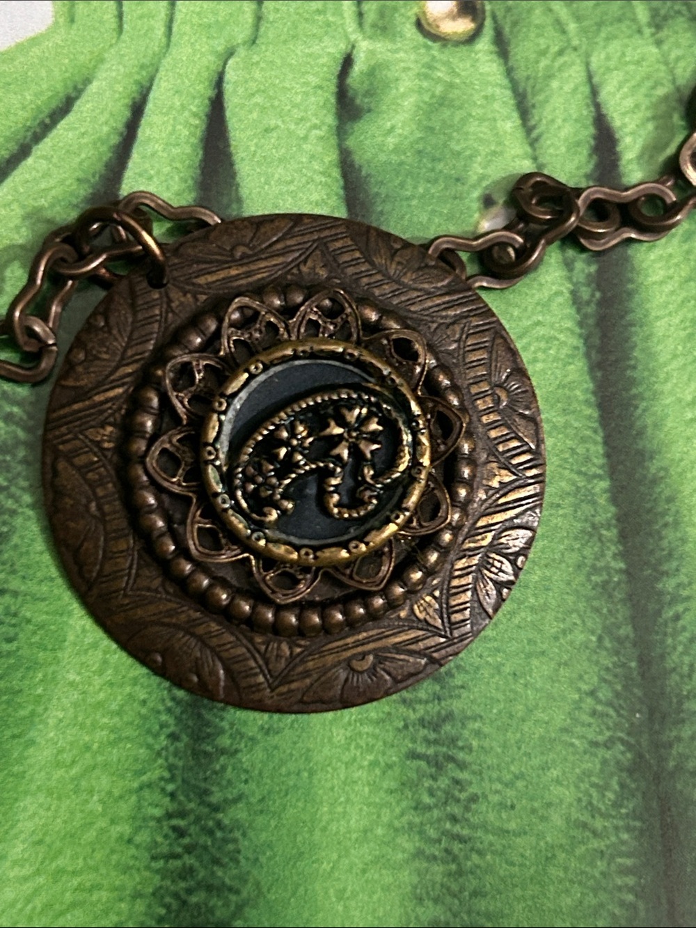 Natural Brass Floral Medallion with Vintage hand made button